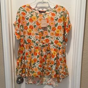 BloomChic Orange and Green Floral Top